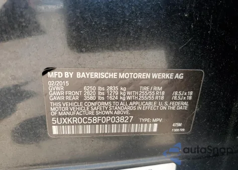 2015 BMW X5 xDrive35I from USA, damaged, VIN 5UXKR0C58F0P03827